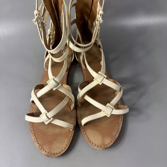 Tory Burch Off-White Leather Lucas Flat Gladiator Sandal, Size 8.5 - Picture 5 of 15